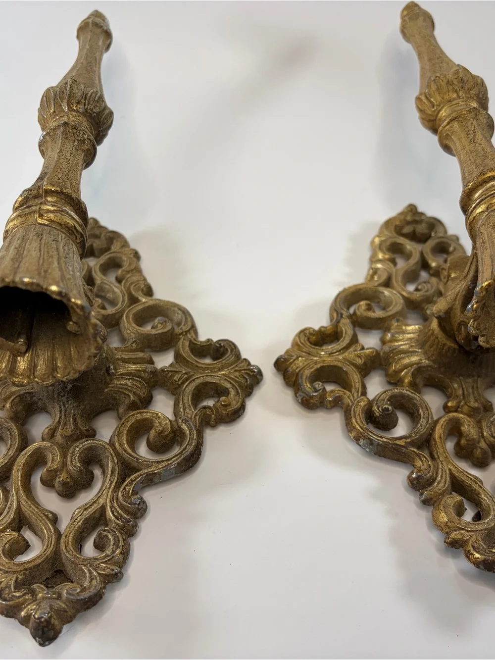 Antique-Style Brass Wall Sconces in Gold - Pair